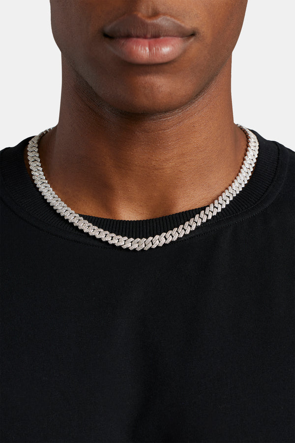 8mm Prong Cuban Chain - White Gold