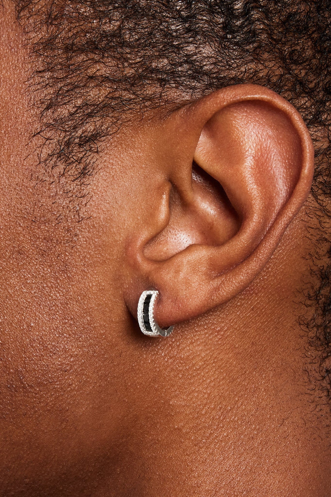 925 Schwarze CZ Baguette Creolen - Weiß