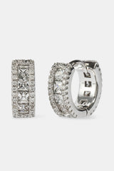 Clear CZ Baguette Hoop Earrings - White - 10mm