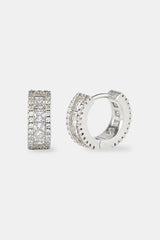 925 Clear CZ Baguette Hoop Earrings - White - 10mm