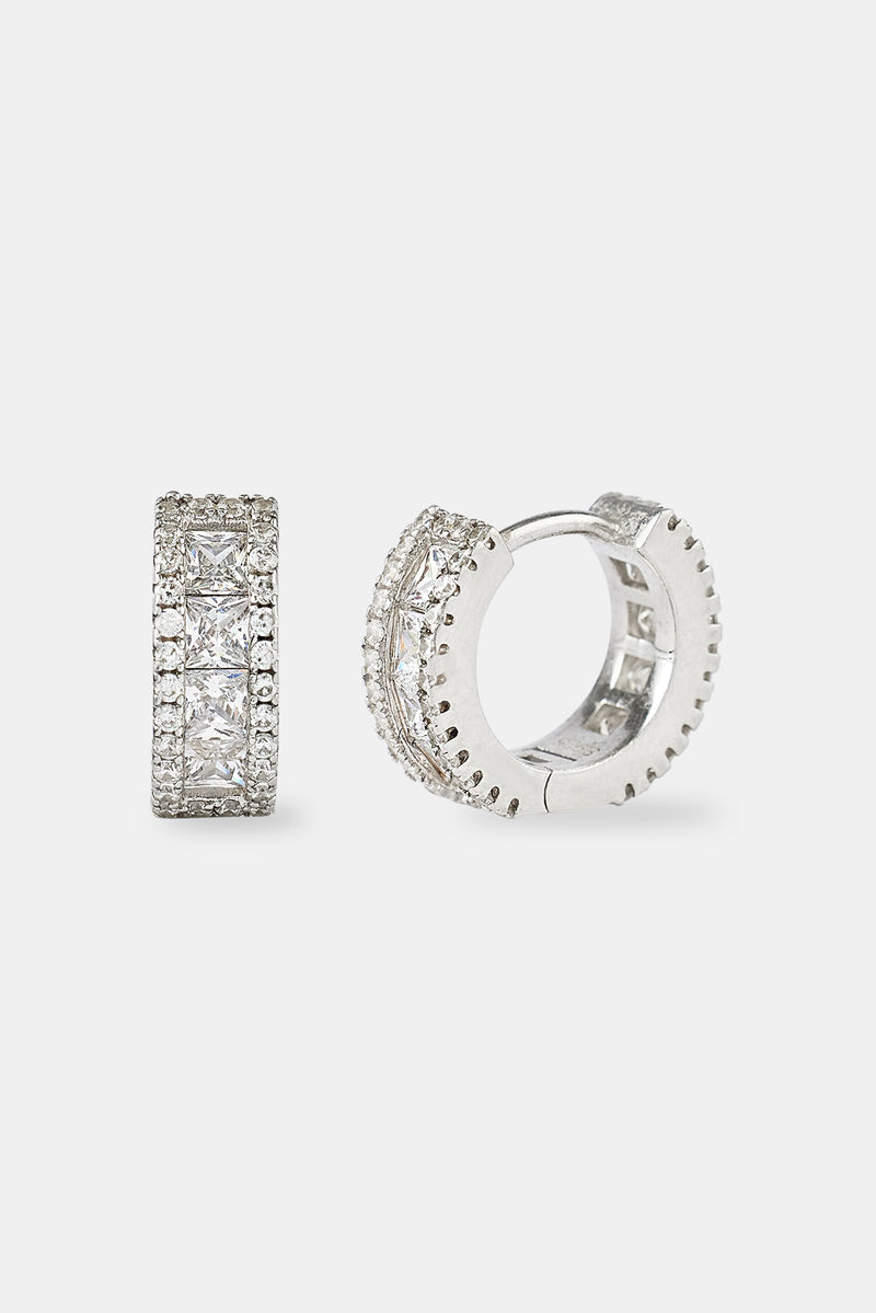 925 Clear CZ Baguette Hoop Earrings - White - 10mm