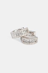 925 Clear CZ Baguette Hoop Earrings - White - 10mm