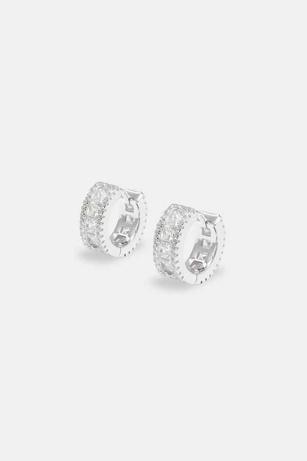 925 Clear CZ Baguette Hoop Earrings - White