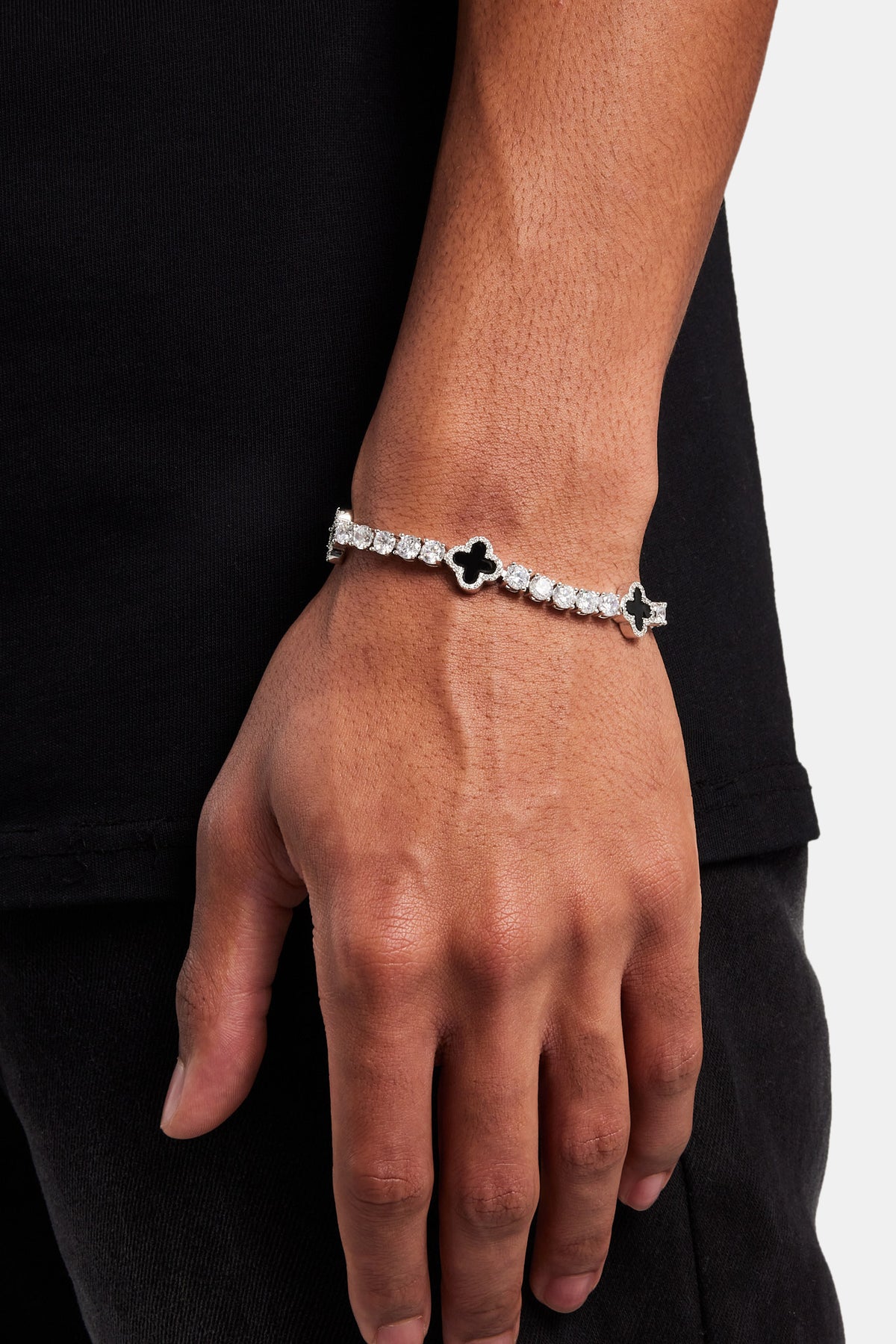 Black Motif Tennis Bracelet - White 5mm | Mens Bracelets | Shop 