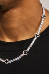 Mens Black Motif Tennis Chain + Bracelet - White - 5mm