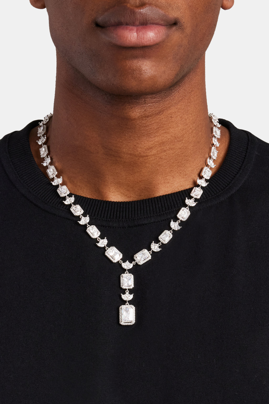 Single Drop Chain Iced CZ Bezel Cluster Drop Chain - White | Mens Chains | Shop Drop ...