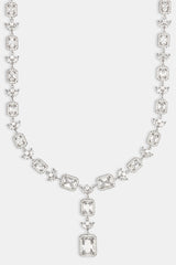 Iced CZ Bezel Cluster Drop Chain - White