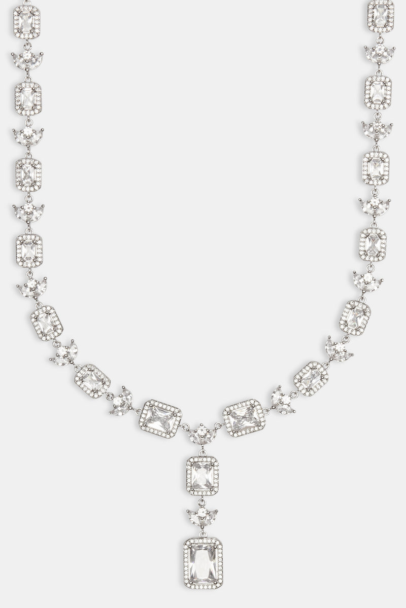 Iced CZ Bezel Cluster Drop Chain - White
