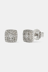 Baguette Centre Square Stud Earrings - 7mm - White