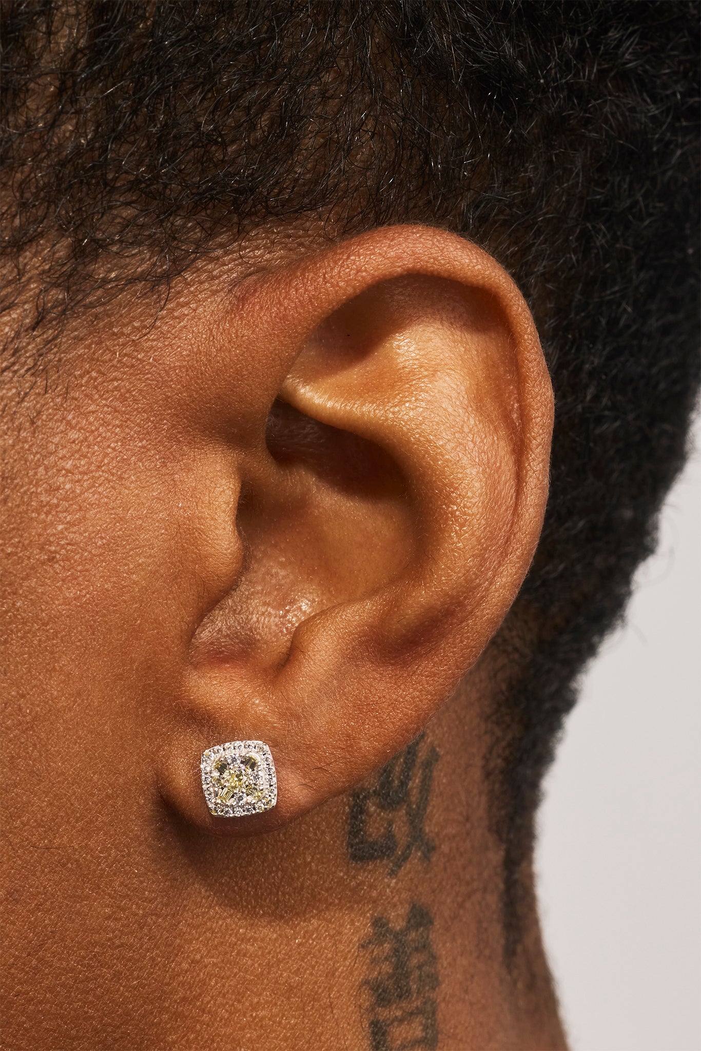 Lemon Baguette Centre Square Stud Earrings - 7mm - White