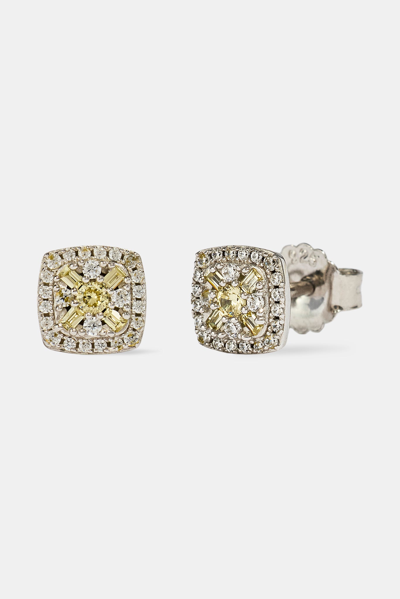 Lemon Baguette Centre Square Stud Earrings - 7mm - White