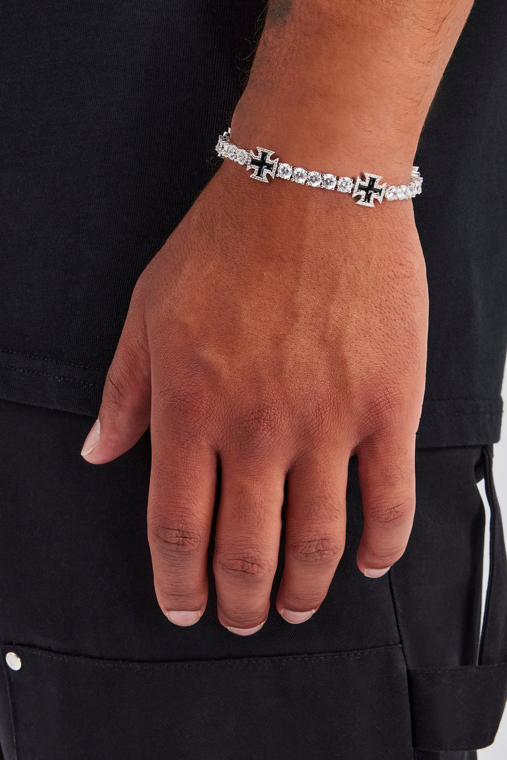 Black Cross Motif Tennis Bracelet - 5mm | Mens Bracelets | Shop Tennis ...
