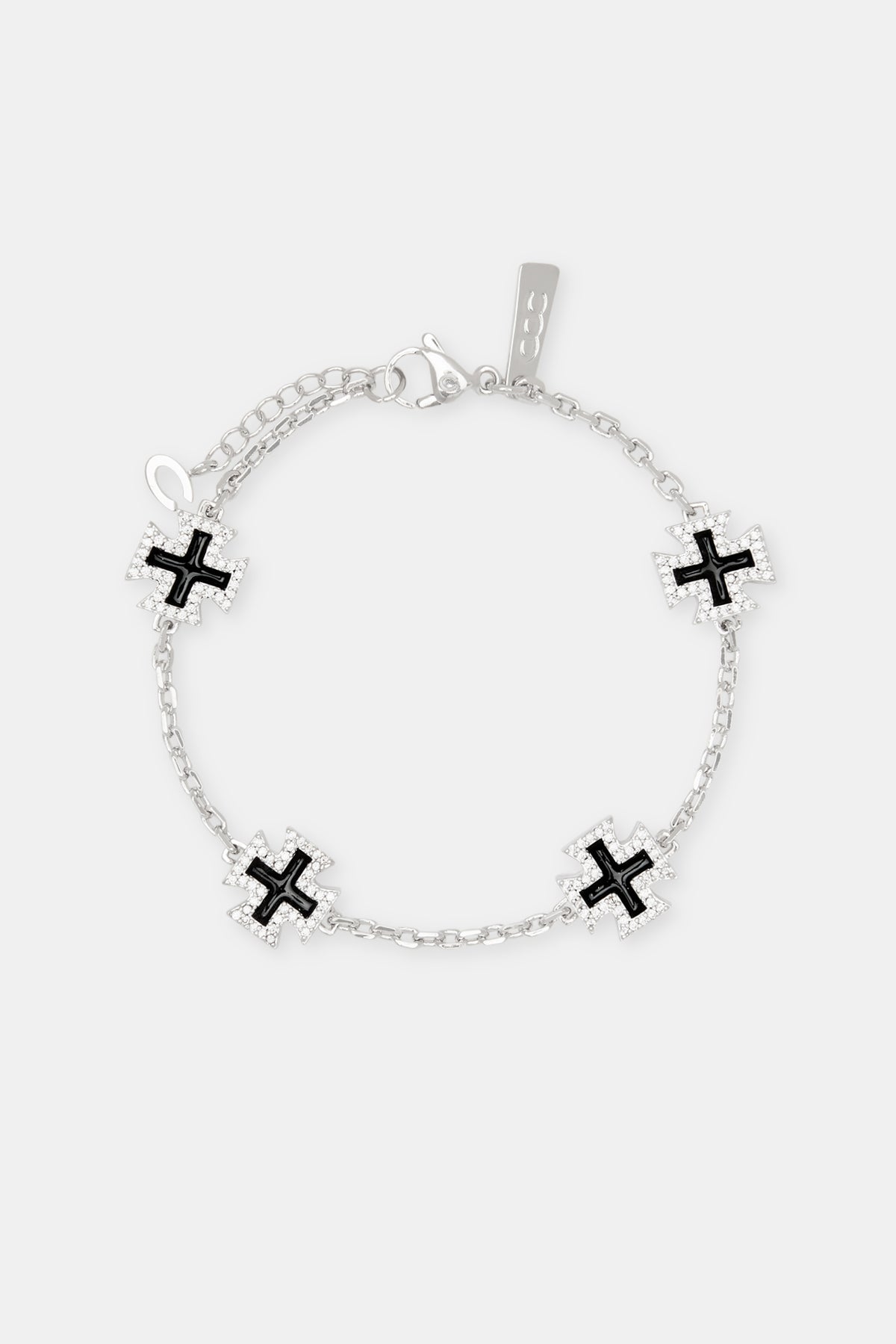 Cool Blackened Steel Cross X Charm Bracelet For Men & Women - Retro Chain Bangle With Spring Clasp