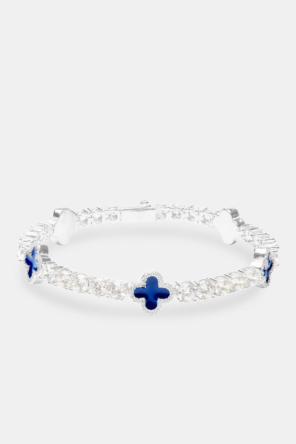 Blue motif tennis bracelet on white background
