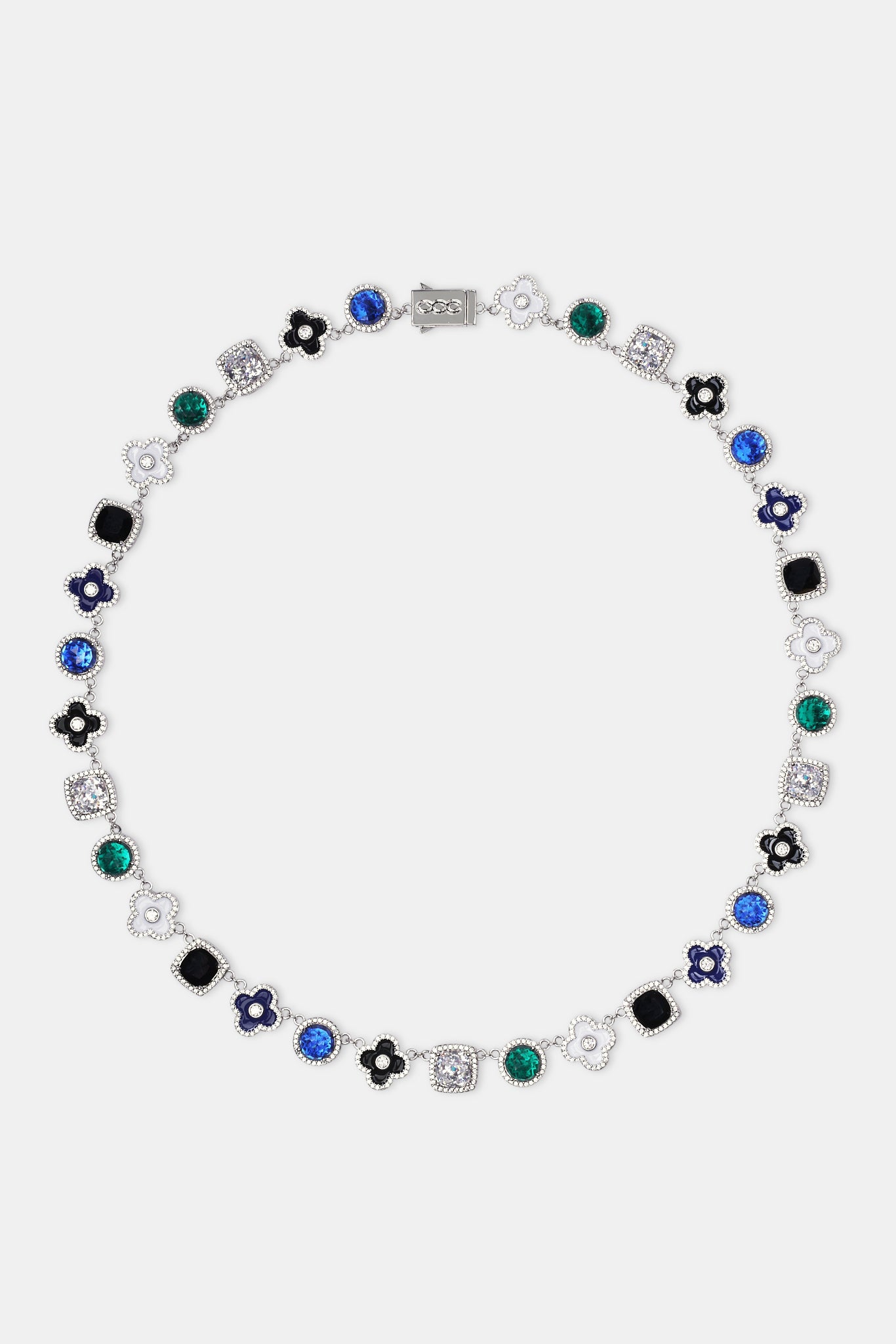 Blaue Kette mit mehreren Edelsteinen und Motiven – Weiß – 10 mm