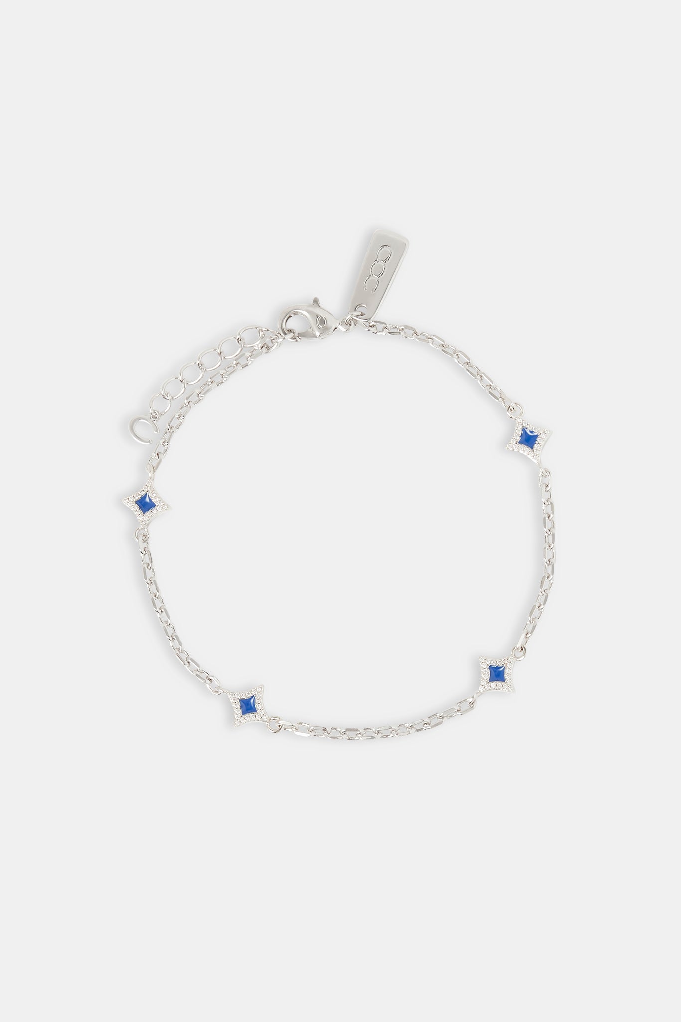 Blue Enamel Star Motif Rolo Bracelet - 8mm - White