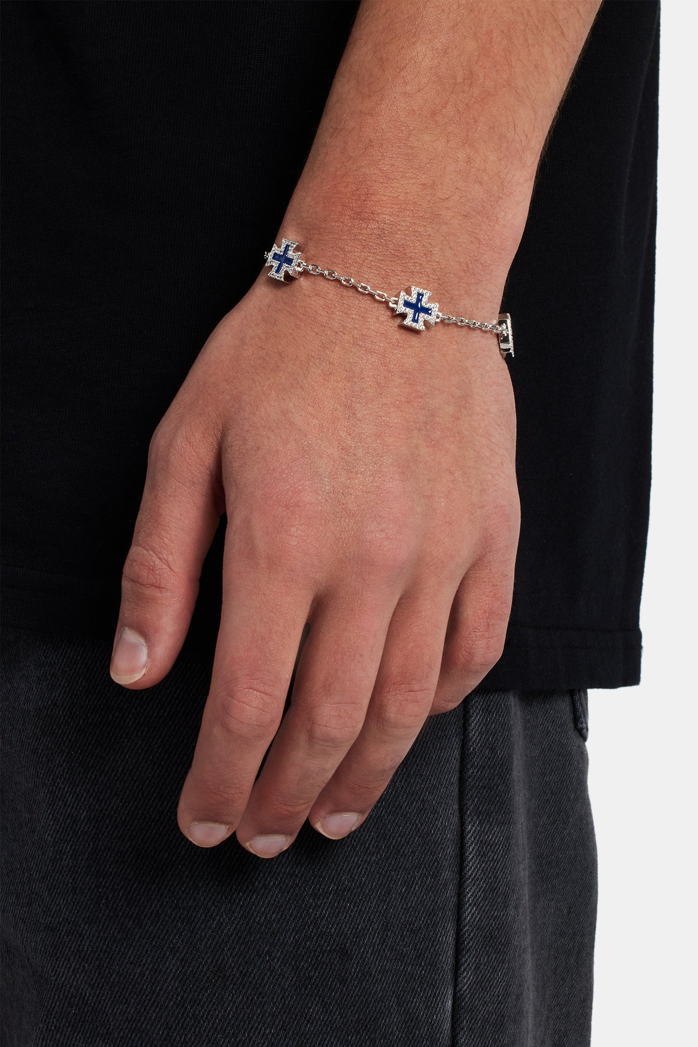 Blue Enamel Cross Motif Bracelet | Mens Bracelets | Shop Motif