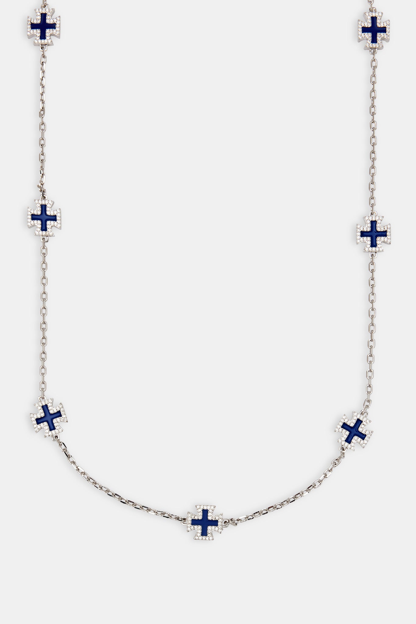Blaue Emaille-Kette mit Kreuzmotiv – 12 mm