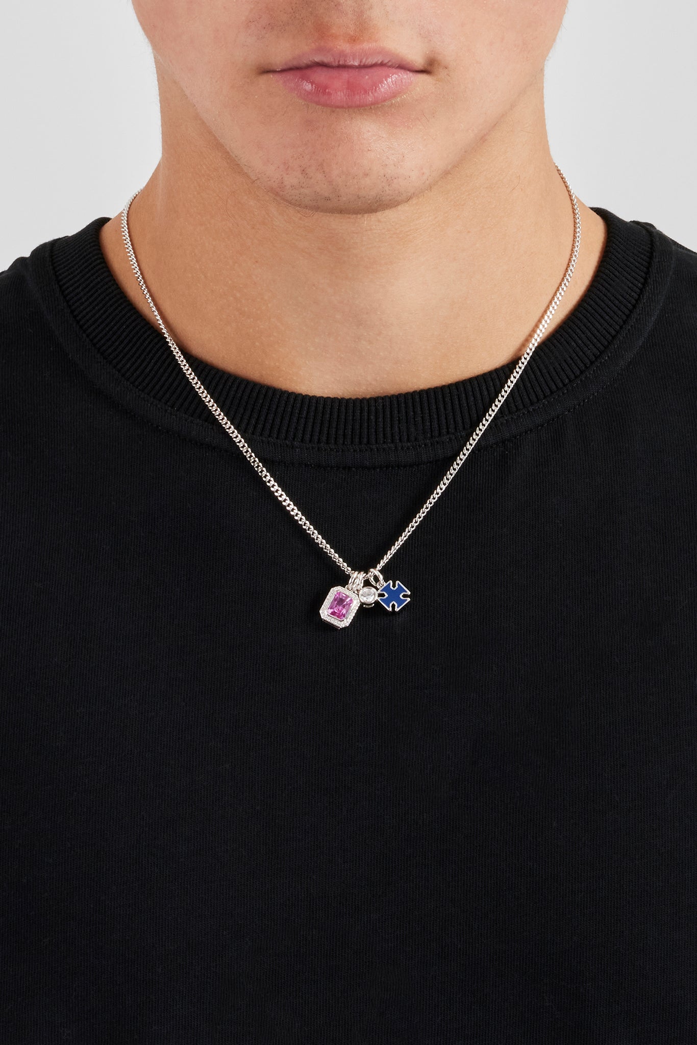 Blue Motif & Gemstone Layered Necklace - 12mm