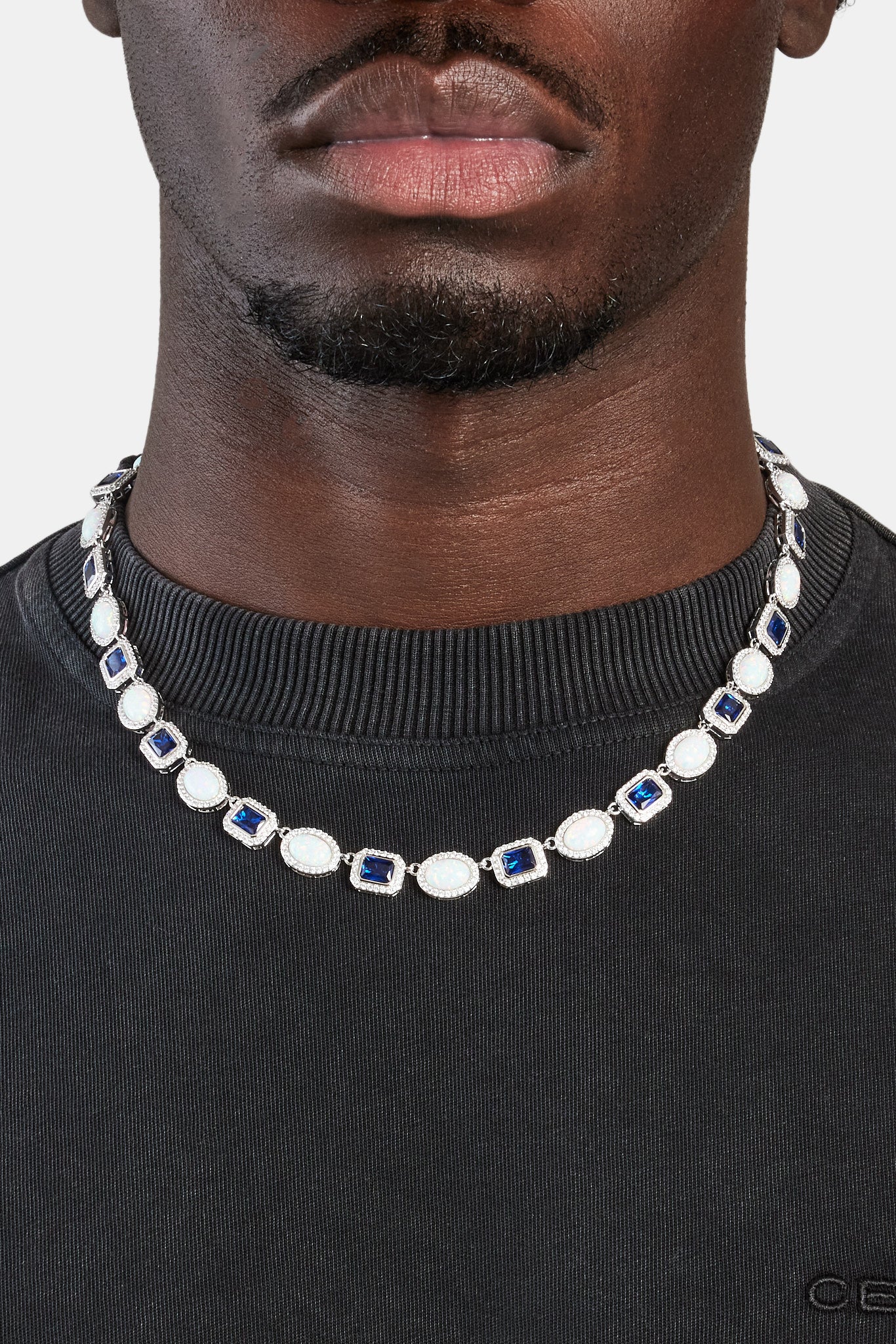 Opal & Blue Gemstone Chain - White - 10mm