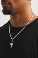 Celtic Cross Pendant Iced Tennis Necklace - 35mm - White