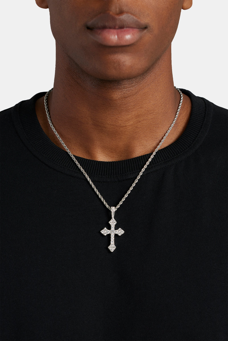 Iced Celtic Cross Pendant - White Gold