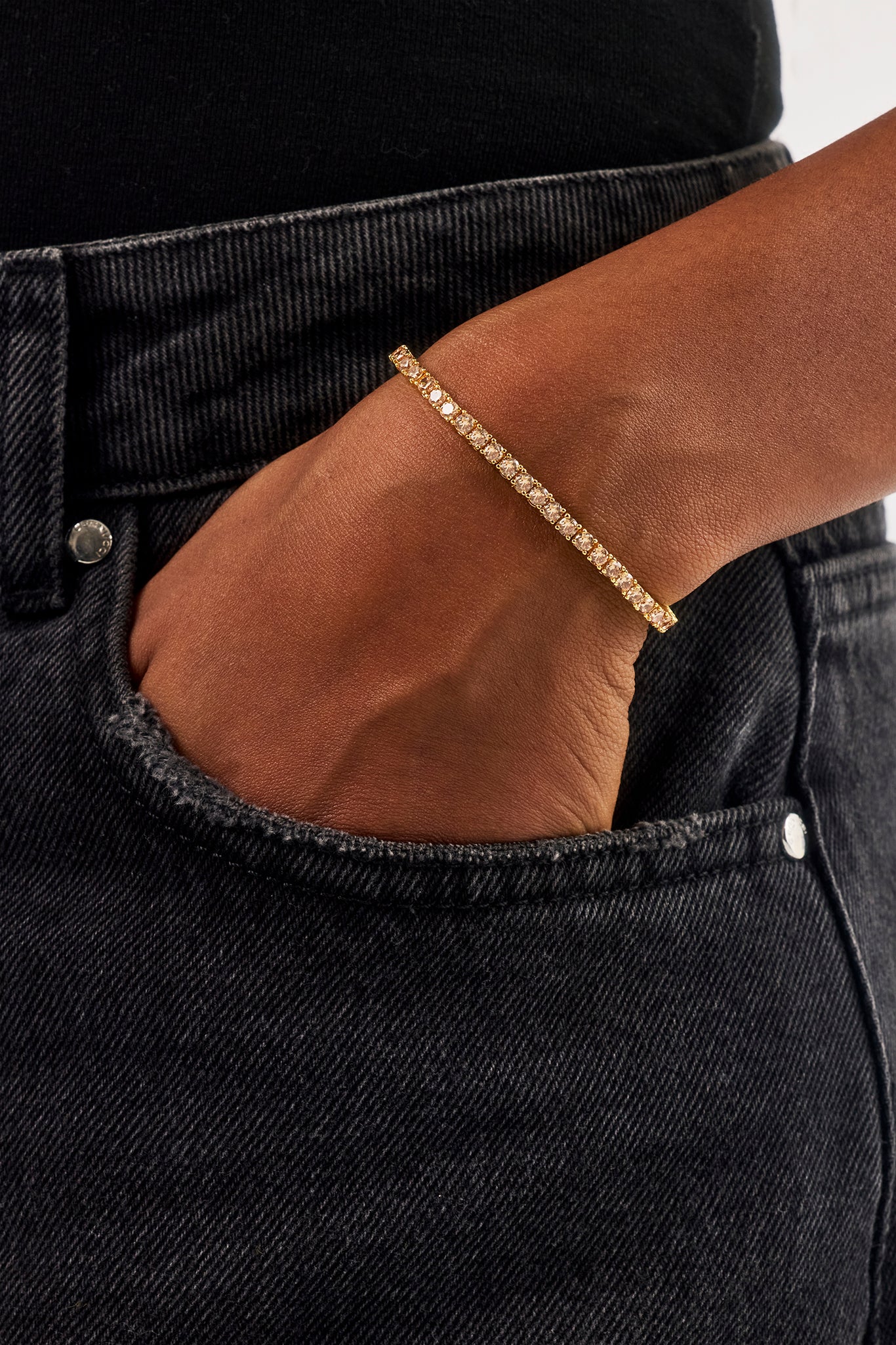 Champagne Tennis Bracelet - 3mm - Gold