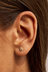 Champagne Iced Pear Stone Stud Earrings - 6mm - Gold