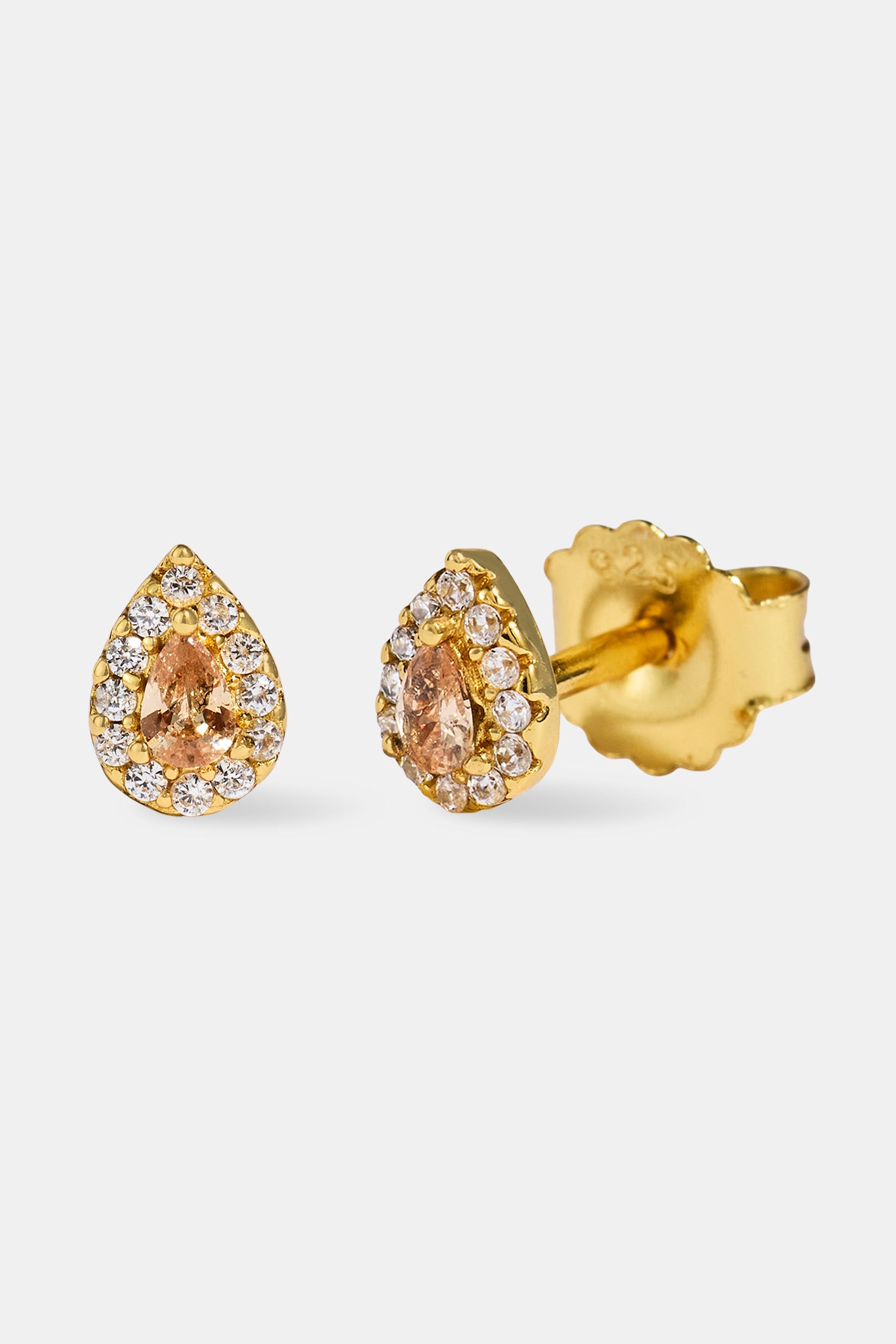 Champagne Iced Pear Stone Stud Earrings - 6mm - Gold
