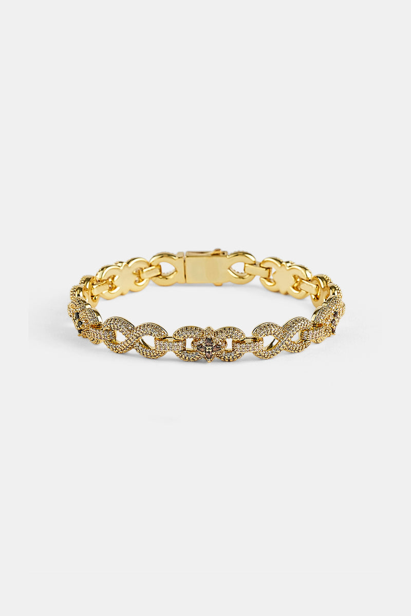 Chocolate Baguette Motif Infinity Bracelet - 10mm - Gold