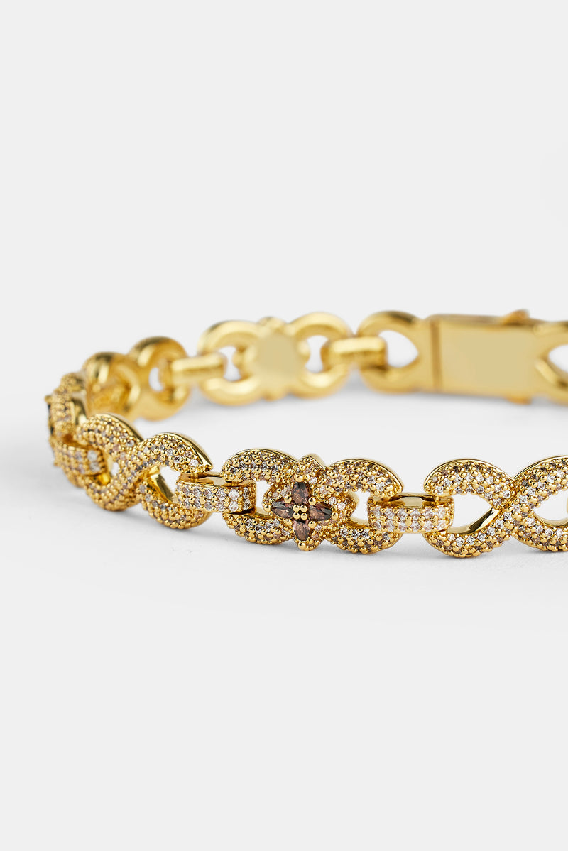 Chocolate Baguette Motif Infinity Bracelet - 10mm - Gold