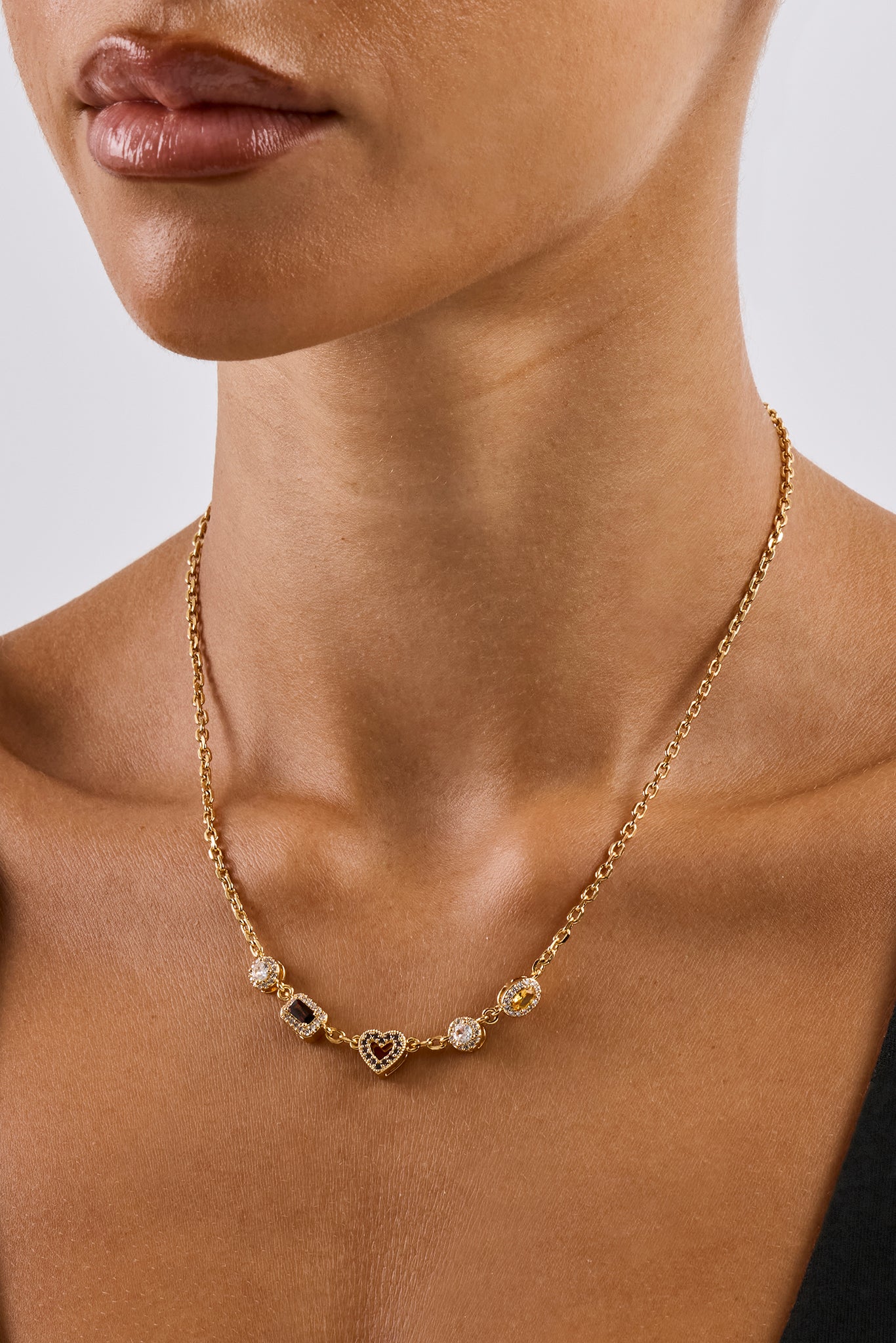 Schokoladenherz-Halskette mit mehreren Edelsteinen – 6 mm