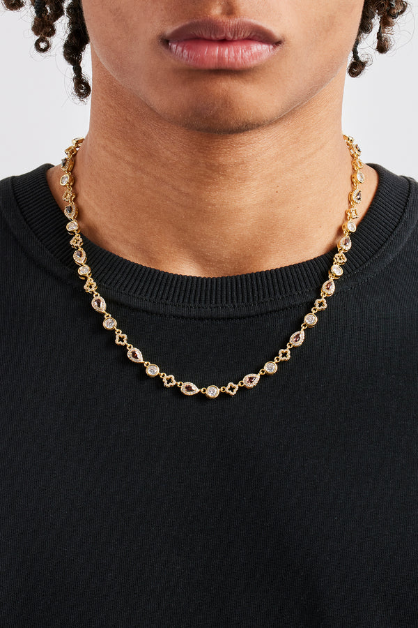 Kette mit Schokoladenmotiv und Edelsteinen – 6 mm – Gold