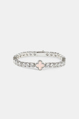 Iced Pink Motif Charm Tennis Bracelet - White 5mm