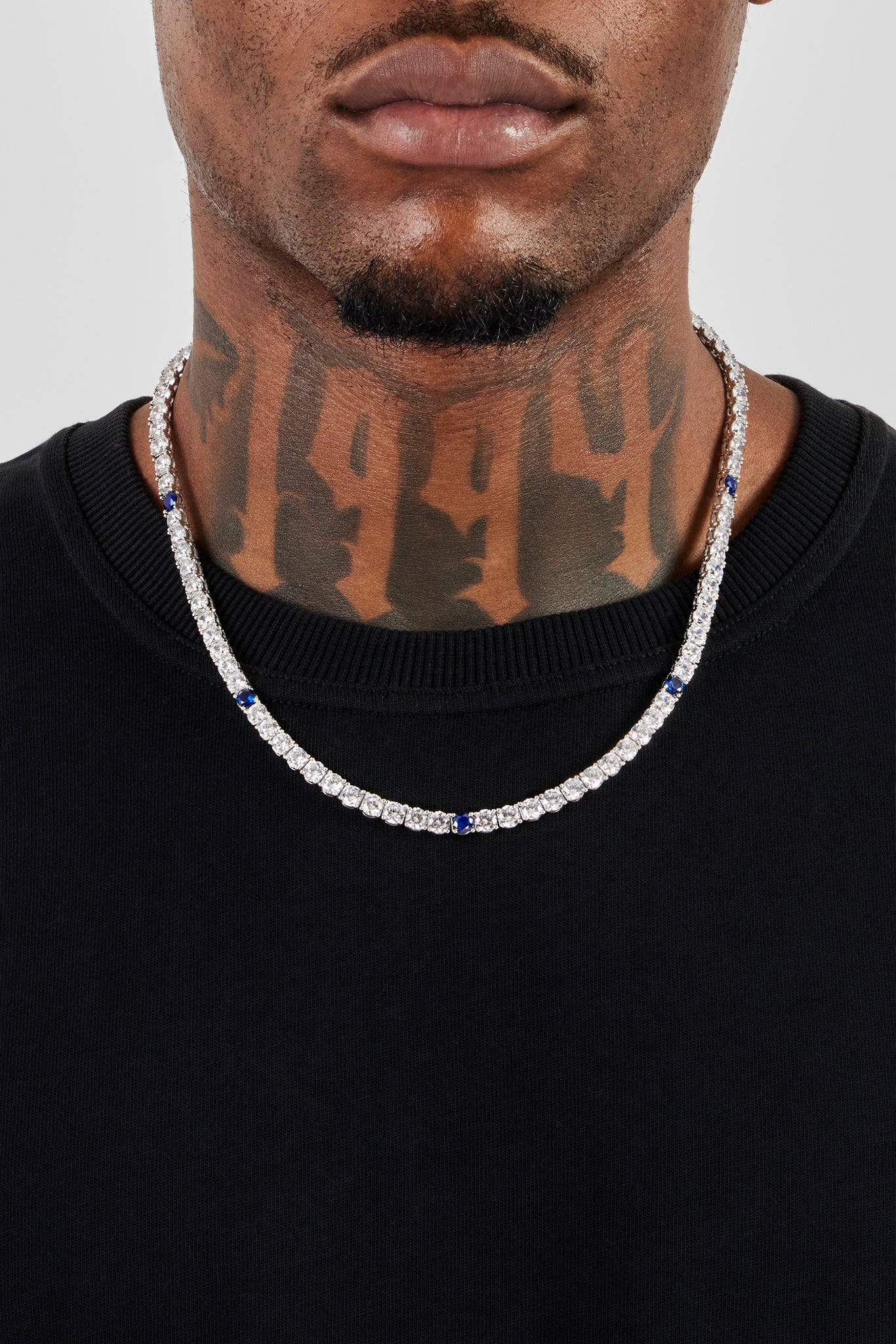 Clear & Dark Blue Round Stone Tennis Chain - 5mm