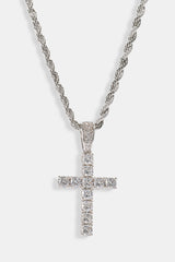 Iced Cross Pendant Rope Necklace - 30mm - White