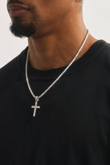 Iced Cross Pendant Tennis Necklace - 30mm - White