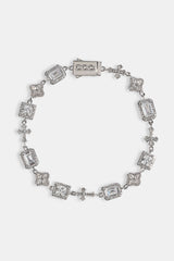 Clear Motif & Cross Gemstone Bracelet - 8mm - White