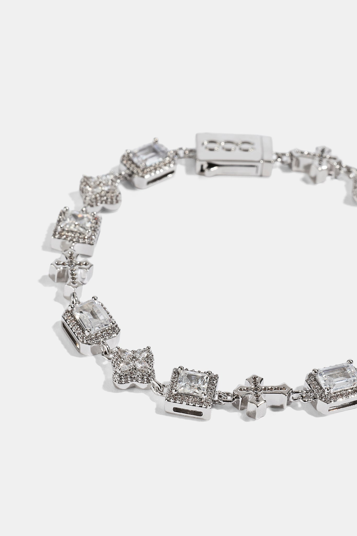Clear Motif & Cross Gemstone Bracelet - 8mm - White