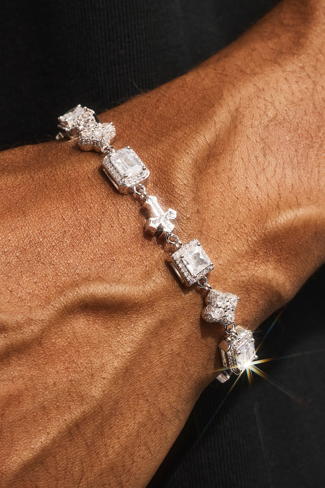Armband "Klares Motiv & Kreuz" mit Edelstein – 8 mm – Weiß