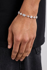 Clear Motif & Cross Gemstone Bracelet - 8mm - White