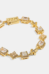 Clear Motif & Cross Gemstone Bracelet - 8mm - Gold