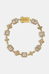 Clear Motif & Cross Gemstone Bracelet - 8mm - Gold