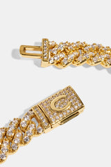 Cross Iced Cuban Bracelet - 8mm - Gold