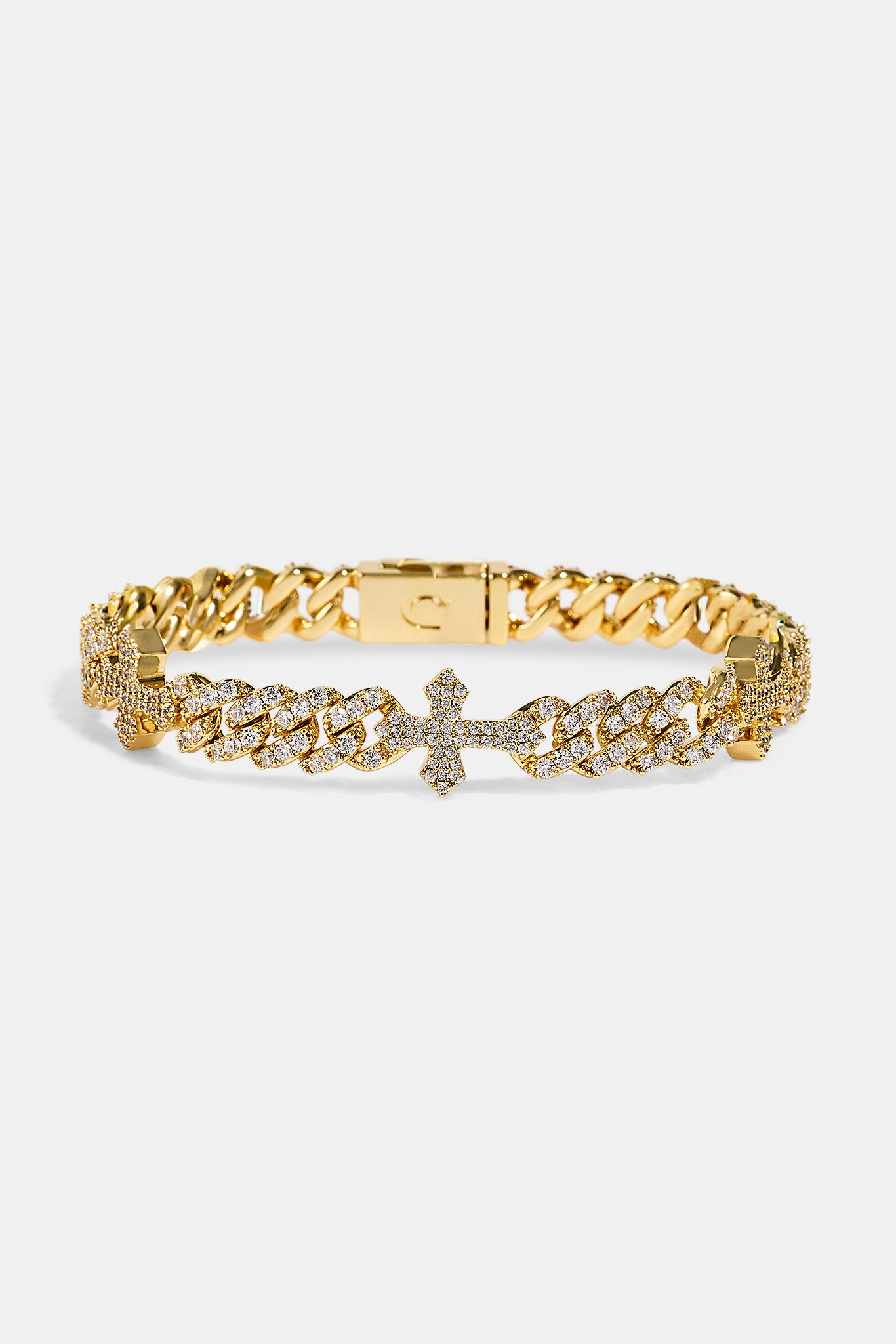 Cross Iced Cuban Bracelet - 8mm - Gold