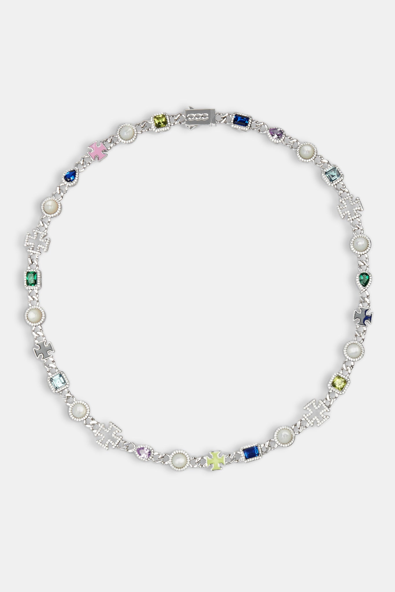 Cuban Link Gemstone & Motif Chain - White - 10mm