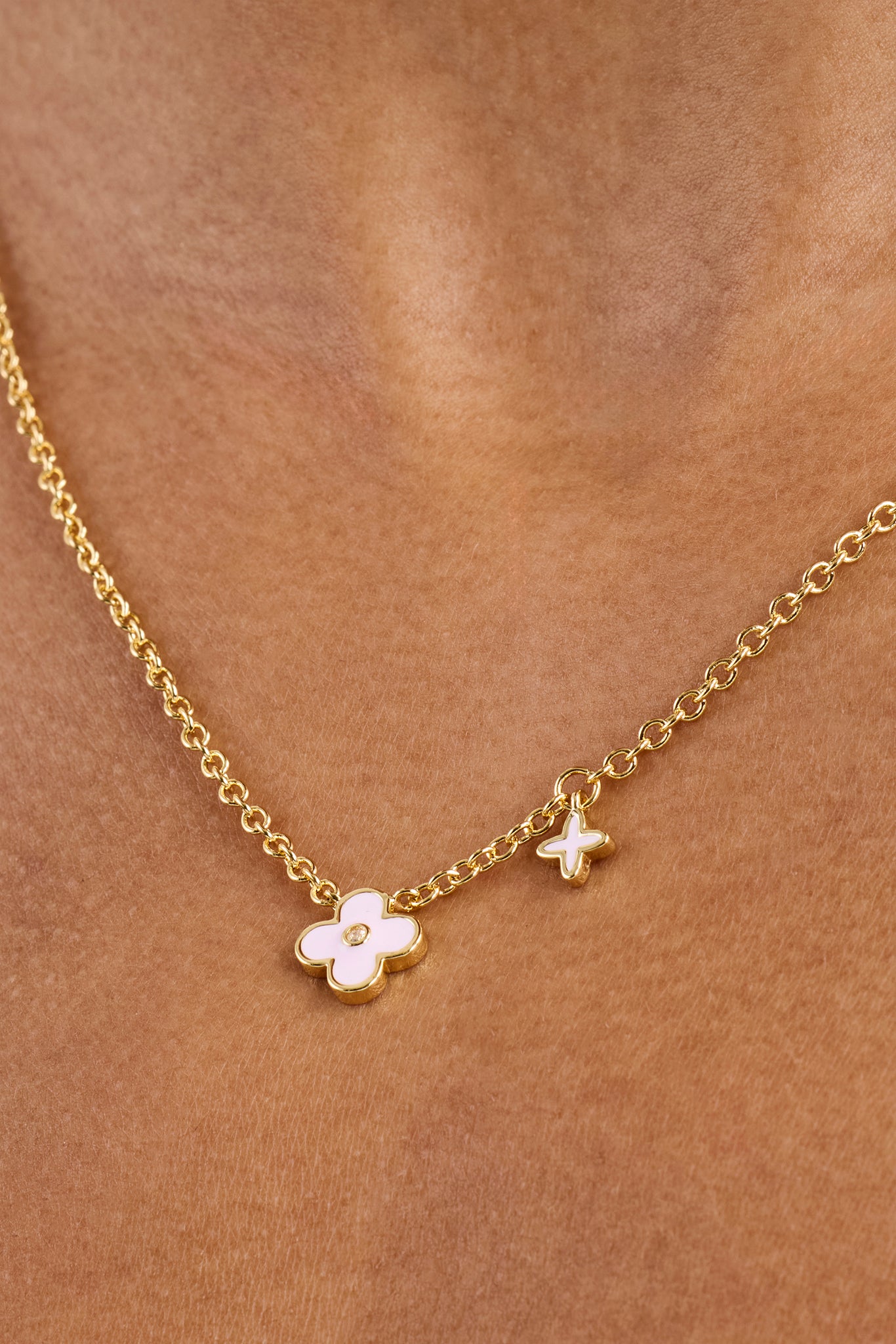 10 mm Emaille-Halskette mit Doppelmotiv – Rosa