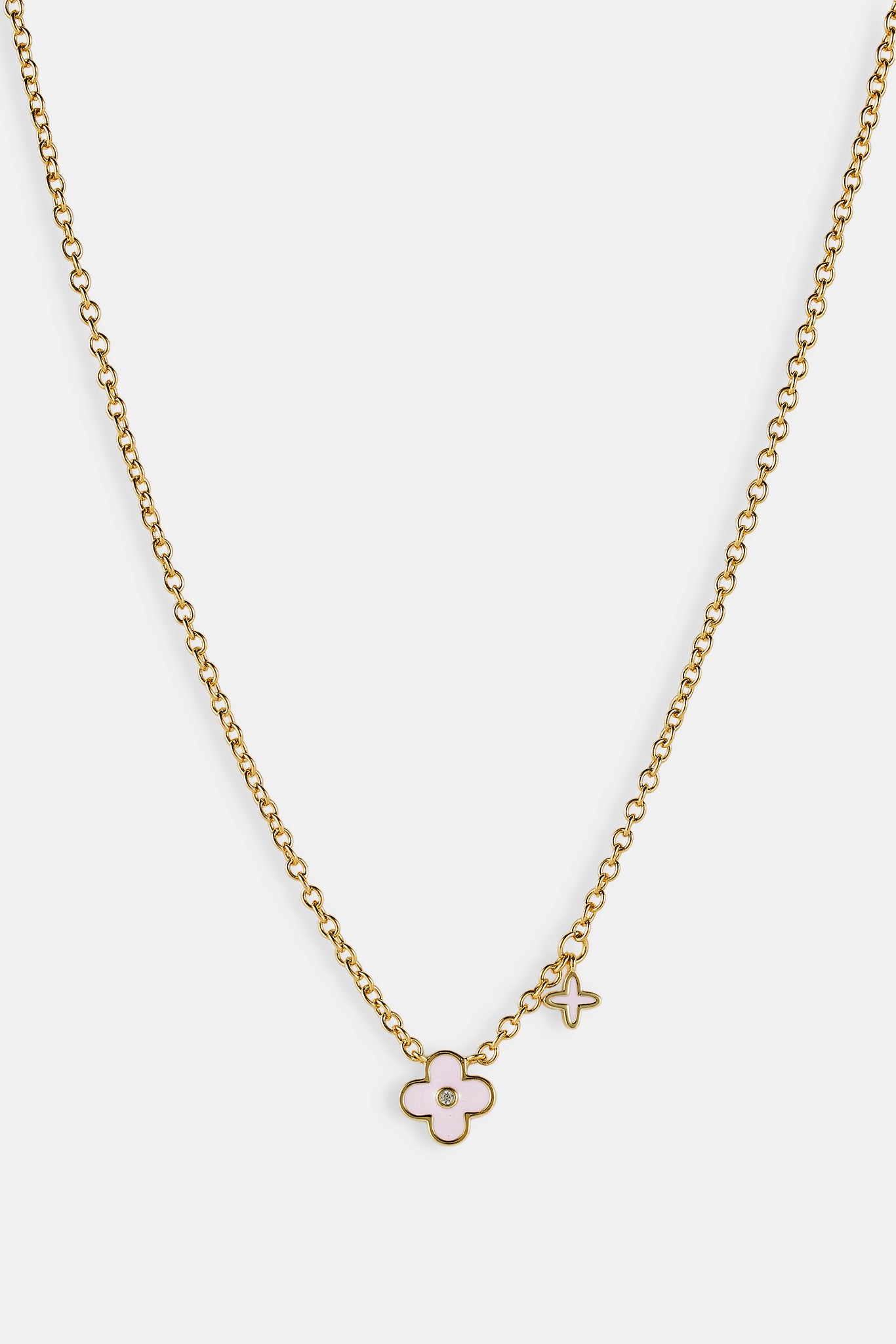 10 mm Emaille-Halskette mit Doppelmotiv – Rosa