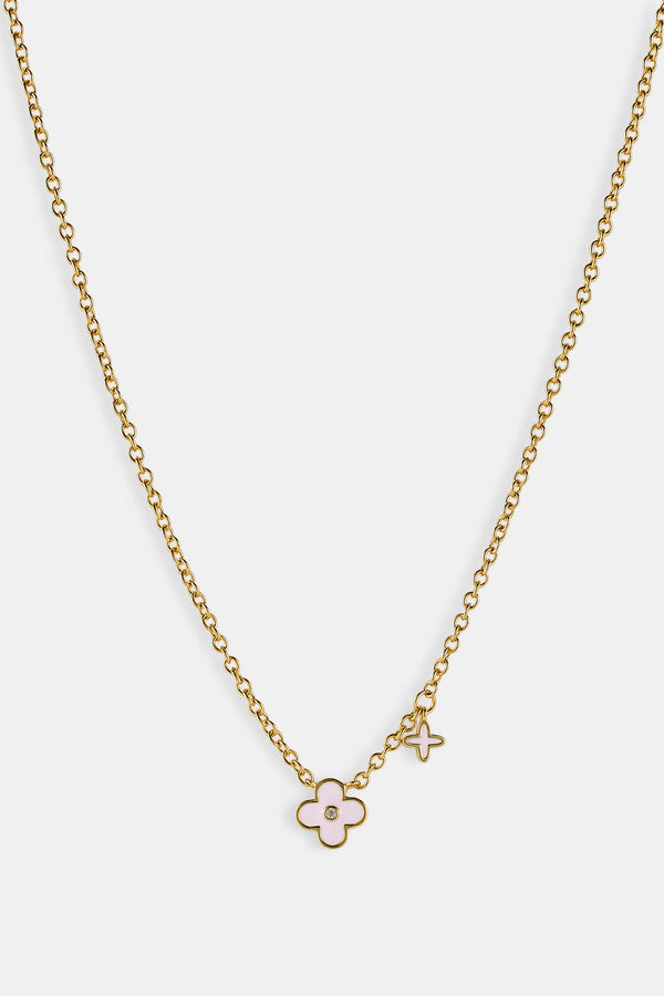 10 mm Emaille-Halskette mit Doppelmotiv – Rosa