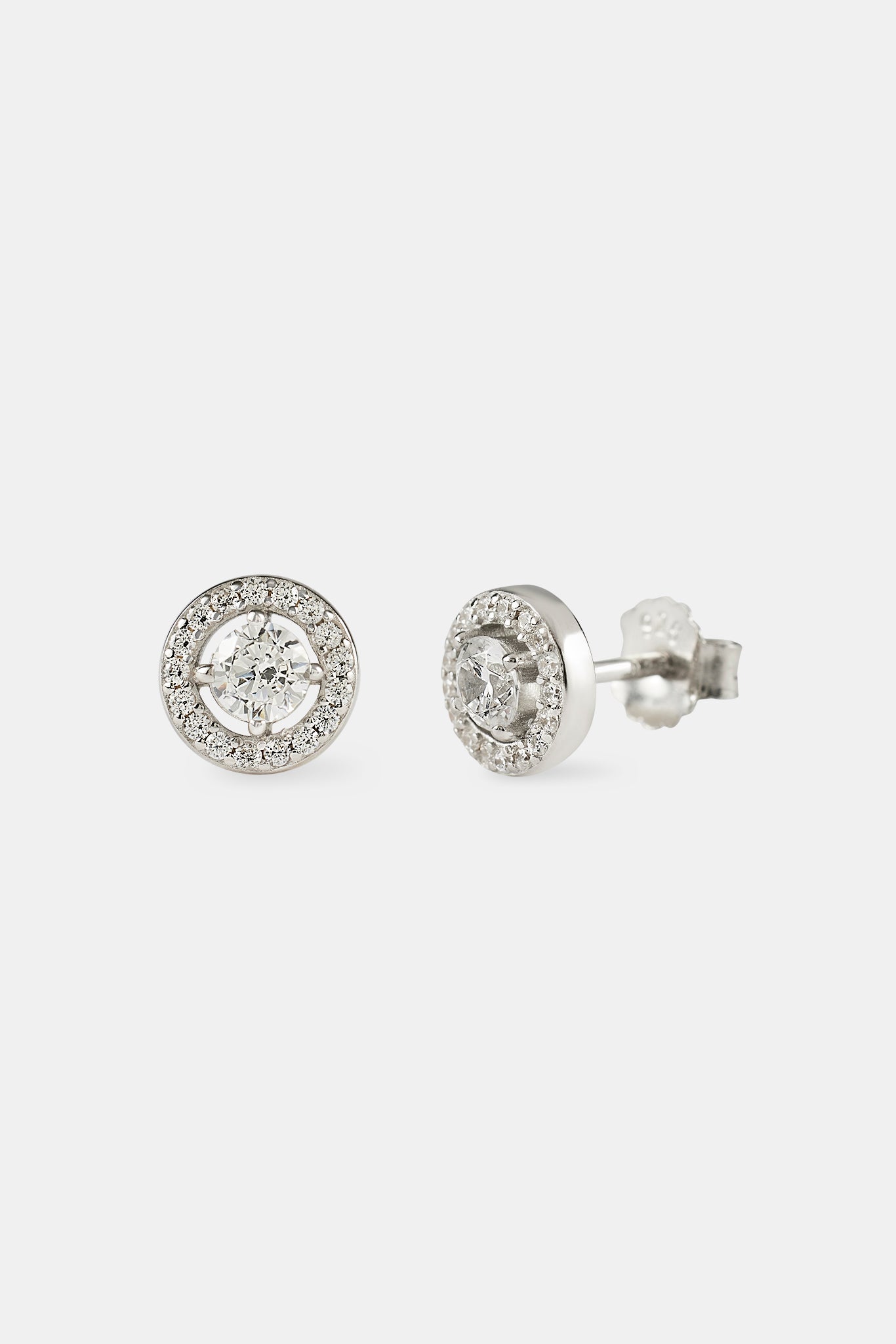 Iced Round Cluster Stud Earrings - 8mm - White